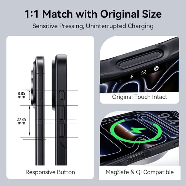 Compatible iPhone 17 Pro Max Case Matte Finish Protective Phone Cover Anti-Fingerprint Thin Slim Hard Shell - Black