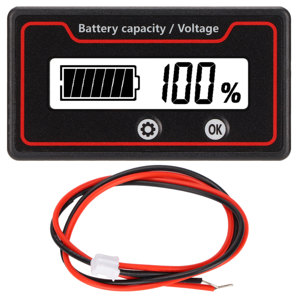 Batterimåler Lysalarm LCD-skærm Sikker batterikapacitet Spændingsmåler til elektriske køretøjer 12‑84VHvidt lys