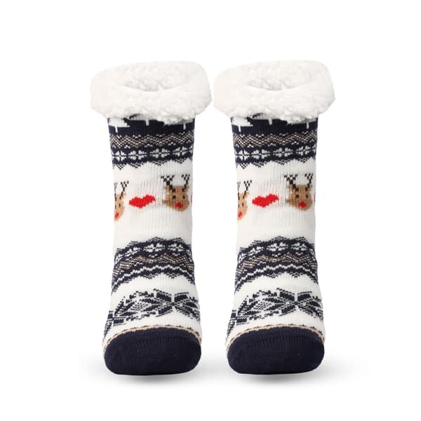 1 Pair Non-Slip Socks Warm Thick Socks Navy Blue Love Deer