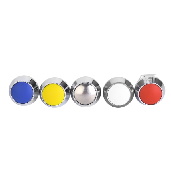Metalltryckknappsbrytare 12 mm 1NO 2A/36VDC med 5 muttrar - Set om 5 (röd, gul, blå, vit, metall)