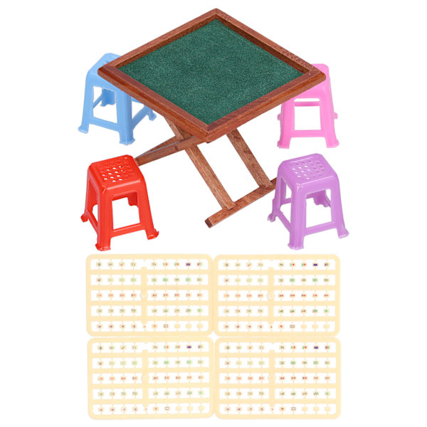 1:12 Dockhus Miniatyr Mahjongbord Hög Simulation Mahjongbord med Stol Mahjong Modell Dockhus Mahjongbord
