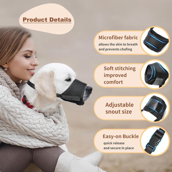 Dog Muzzle, Soft Nylon Muzzle Anti-biting Barking Chewing, Airy Mesh Breathable Drinkable Adjustable Loop Pet Muzzle M