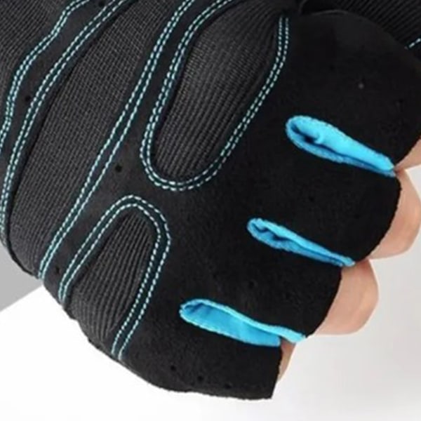 Halvfinger Sport Handskar Slitstark Anti-Halk Nylon Ljusblå Kortfingerhandskar för Cykling Ridning M 18-19cm / 7.1-7.5in