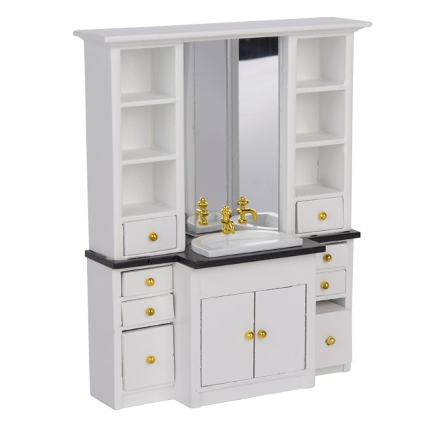 1/12 dukkehus mini håndvask kabinet miniature møbler til badeværelse køkken dekoration Hvid