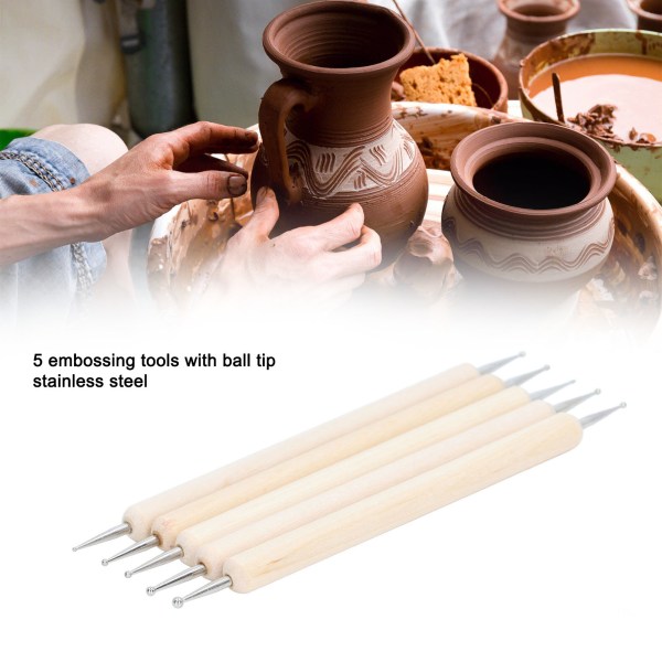 5 stk Tracing Stylus gør-det-selv-fremstilling af træhåndtag i rustfrit stål Dobbelthoved Kuglespids Prægepen til kunstprojekter