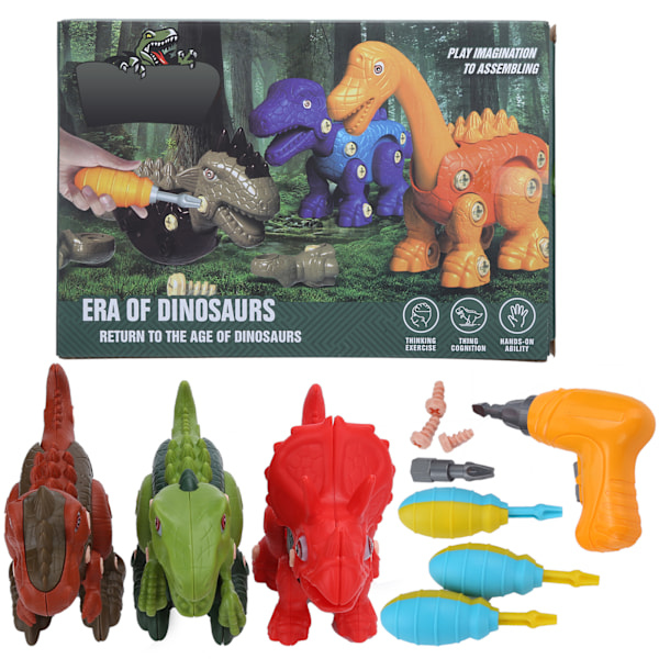 Dinosaur Toys for Kids Early Learning Toys with Electric Drill Manual Screwdriver Kit