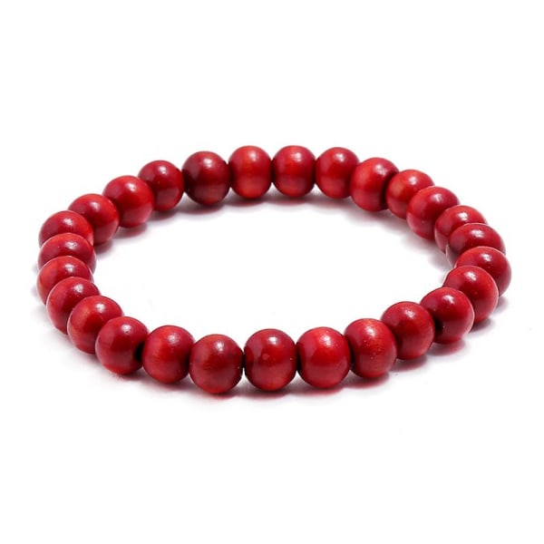 (Röd) Enkelt armband med träpärlor, vintage , jul-, semester- eller födelsedagspresent, handgjort armband med pärlor