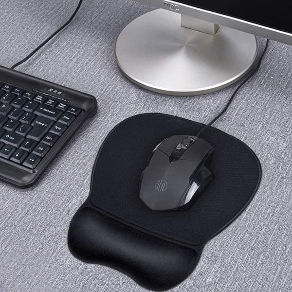 Musemåtte med håndledsstøtte, ergonomisk musemåtte med memory foam håndledsstøtte til computer, bærbar, kontor, hjem og rejser, sort