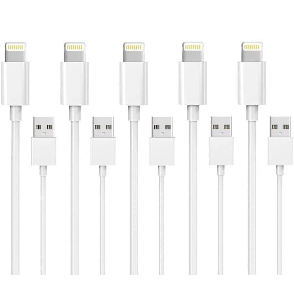 5-pack 1M Lightning-laddare iPhone 13/12/11/Xs/Max/X/8/7/6/5/SE Vit