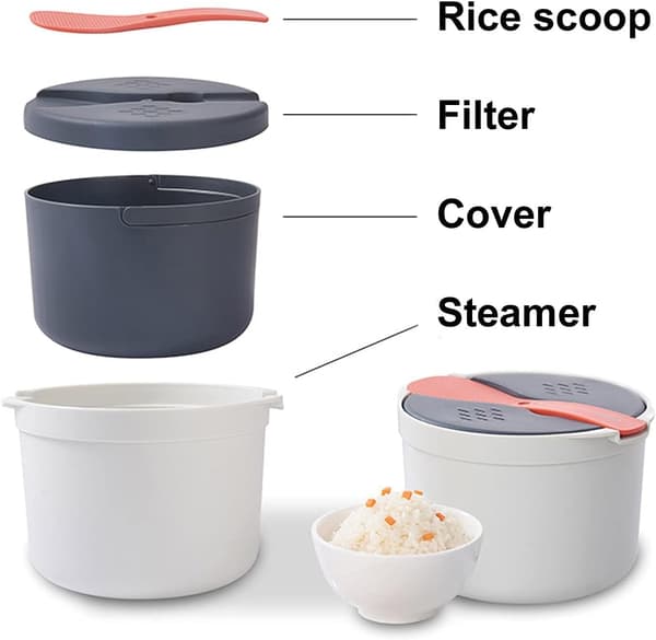 Mikrobølge Ris Koger, 2L Risdamper & Pasta Koger med Si, 2-Lags Mikrobølge Grøntsagsdamper Non-stick (Orange) Orange