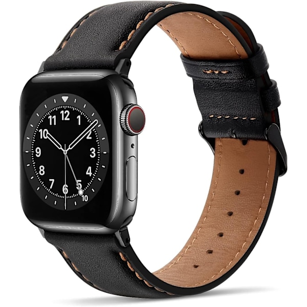 Black Leather Replacement Strap for Apple Watch Ultra Series 8/7 (45mm) and Se/6/5/4 (44mm)