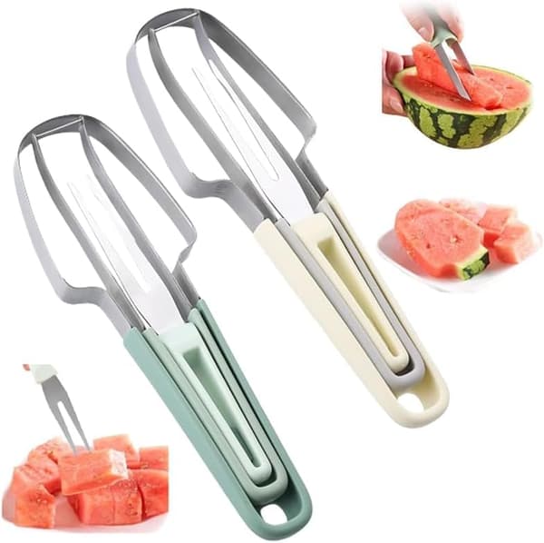 Vannmelonskive, 3 i 1, Vannmelonskive i rustfritt stål, Vannmelonskutter, Vannmelonskive, Fruktskive (Grønn og Beige)