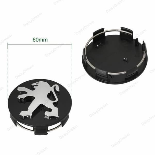 4-delt 60 mm sorte hjulcenterkapsler, ABS-emblem-covers