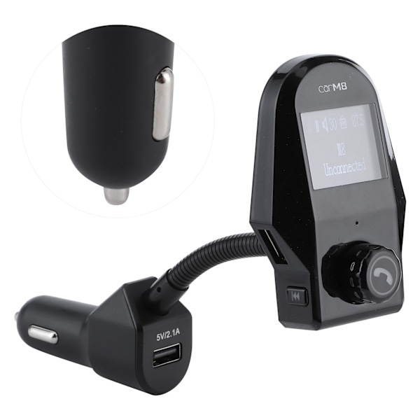 Auton FM-lähetin langaton Bluetooth MP3-soitin laturi sisäänrakennettu mikrofoni AUX-kaapelilla