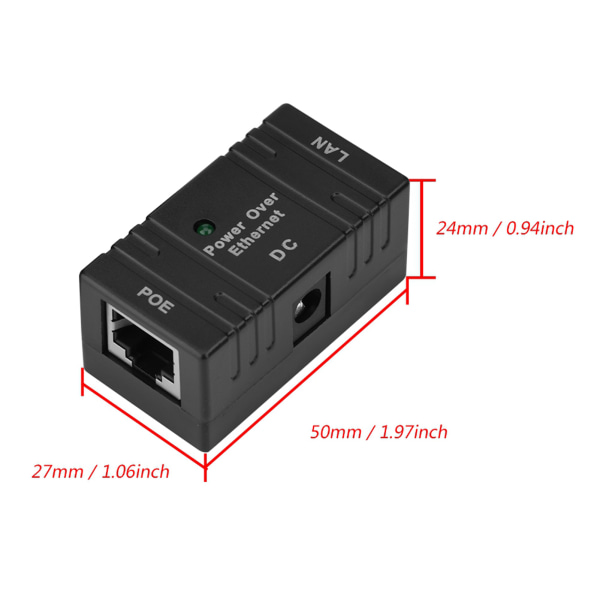 2 STK RJ45 POE strømforsyningsmodul POE-injektor Ethernet-adapter for nettverks IP-kamera svart