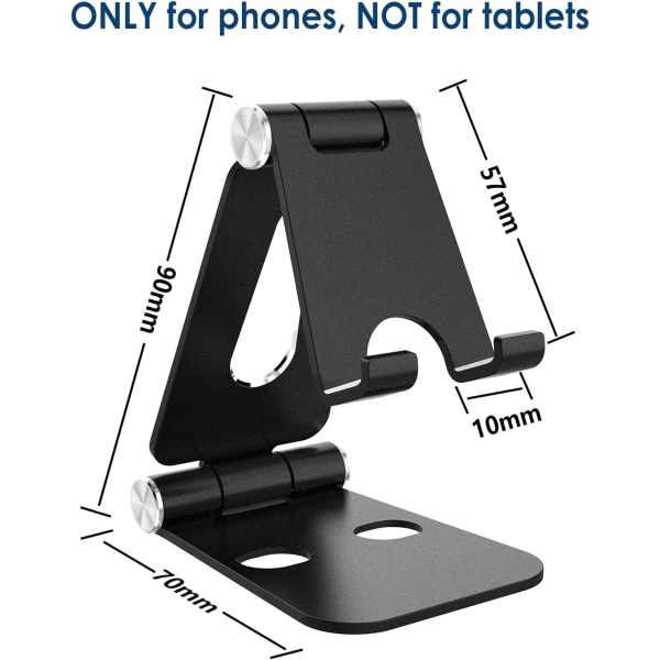 Svart-telefonstativ, liten dock-stativ kun kompatibel med mobiltelefon, bordtelefonholder, smarttelefonholder i aluminium