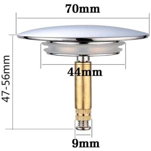 Bath Stopper, Ø 70 mm, with Double Seal, Adjustable Height, Universal Bath Plug, Sink Valve, Hardened Brass with Chrome Finish