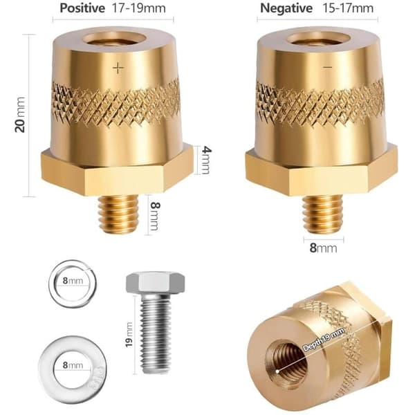 Pair M8 Brass Battery Adapters, Battery Terminals, Adapter for Lithium Car Batteries