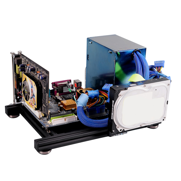 Gør-det-selv åben ramme varmeafledning aluminiumslegering computer-pc-taske Chassis til ITX (sort S)