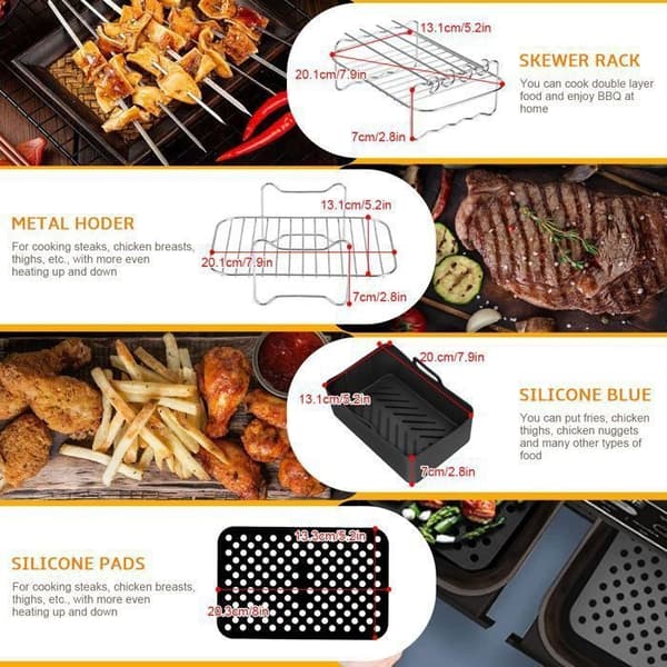 Airfryer-tilbehør, tilbehør, XL dobbelt tilbehørssett for 7,6L-9,5L, Airfryer-tilbehør