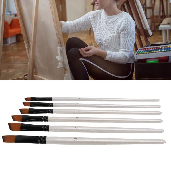 6 stk nylon pensel børste Holdbar kort håndtag Hånd føles behagelig Nem at rengøre Gentagne gange Art Supplies Skrå foran