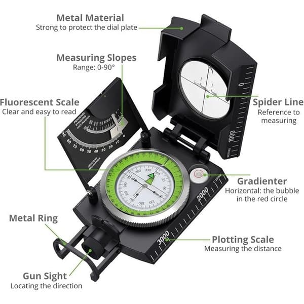 Militär vandringskompass – Metallklinometer och siktinstrument (Precisionsnavigering – Professionell design)