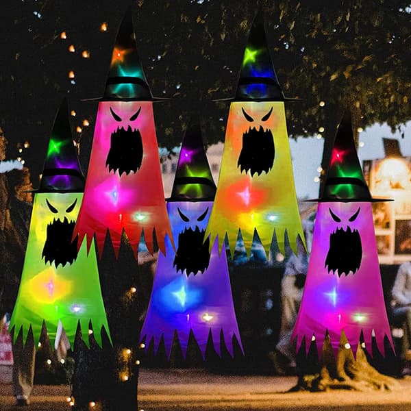 5 st glödande häxhattar, spökhattar, Halloweenhattar