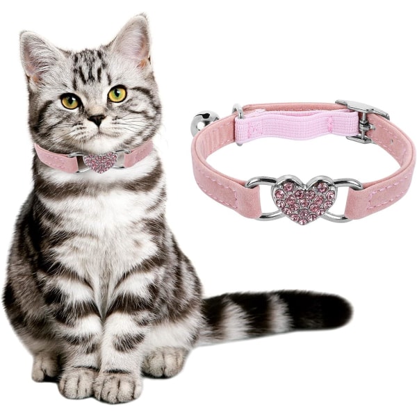 Kattehalsbånd Rosa hjerteformet klokke justerbart kattehalsbånd med rhinestone kjæledyrhalsbånd
