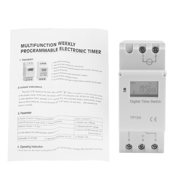 16A Digital LCD Power Timer Programmerbar relætidskontakt (AC220V)