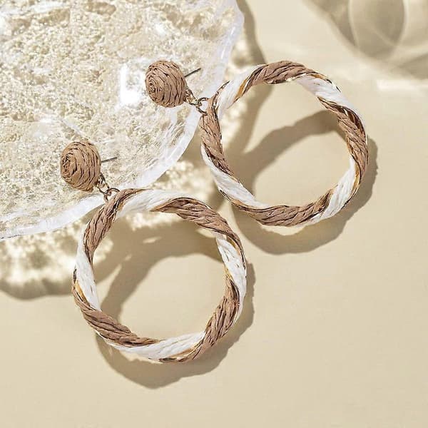 Geometric Rattan Earrings for Summer Beach Vacation