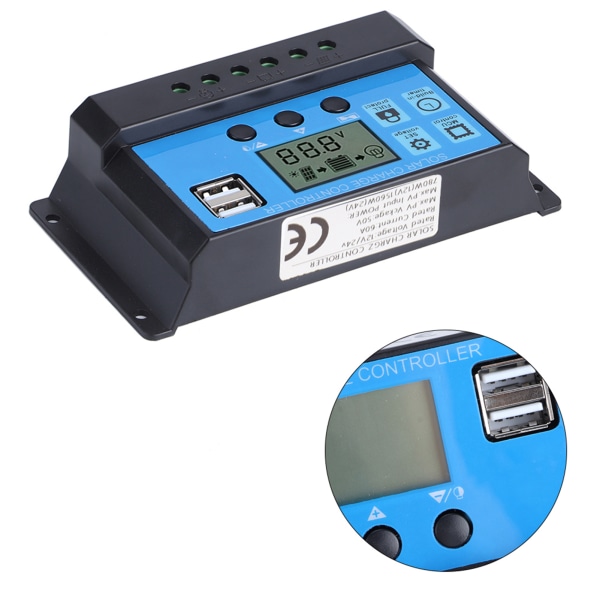 60A Solar Charge Controller med Dobbelt USB-Port 5V Auto PWM LCD-Display Solpanel Batteri Regulator