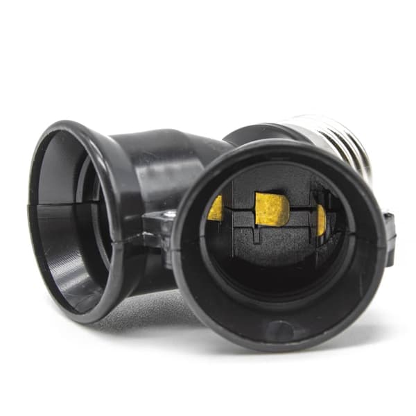 E27 Splitter Fatning | Dobbelt Base til Lamper | LED Pære Splitter | Maksimal Belastning 15W pr. Base | 2 i 1 | Sort