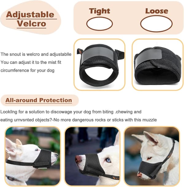 Dog Muzzle, Soft Nylon Muzzle Anti-biting Barking Chewing, Airy Mesh Breathable Drinkable Adjustable Loop Pet Muzzle M