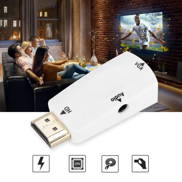 HD 1080P HDMI hun til VGA hun konverteradapter med 3,5 mm lydudgangskabel hvid