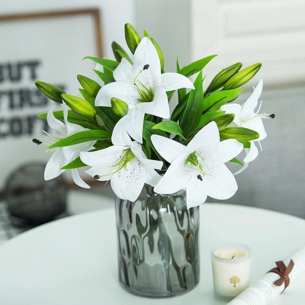 6 (37 cm) Keinotekoiset valkoiset liljakukat Valkoiset kukkakimput, Realistinen tekoliljakukka hääjuhliin kotipuutarhan koristeluun