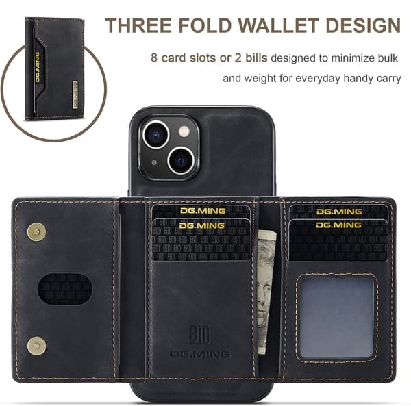 Wallet Case for iPhone 16, iPhone 16 (6.1 inch) Case, iPhone 16 Leather Case with Detachable Card Holder, Black