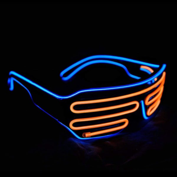 Neon Rave-briller (blå+oransje) Blinkende LED-solbriller lyser opp DJ-kostymer for fest, 80-tallet, EDM, Halloween