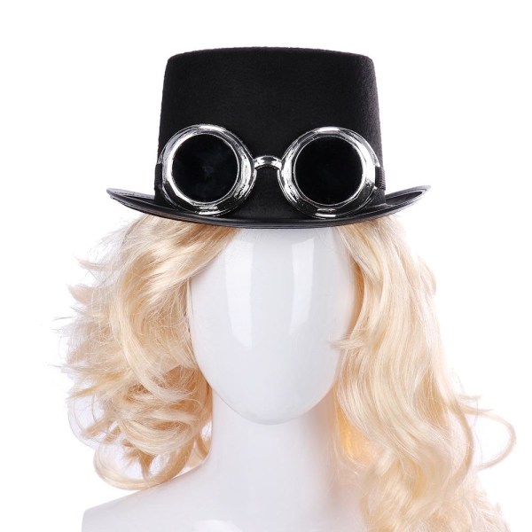 Steamgoggles lue, sylindrisk, avtakbare sveisebriller, New Steampunk, Inventor, kostyme, karneval, halloween, temafest, svart, en størrelse