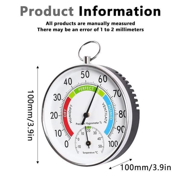 Utomhustermometer - 10 cm - För inomhus- och utomhusbruk - Väggmonterad - Med hygrometer