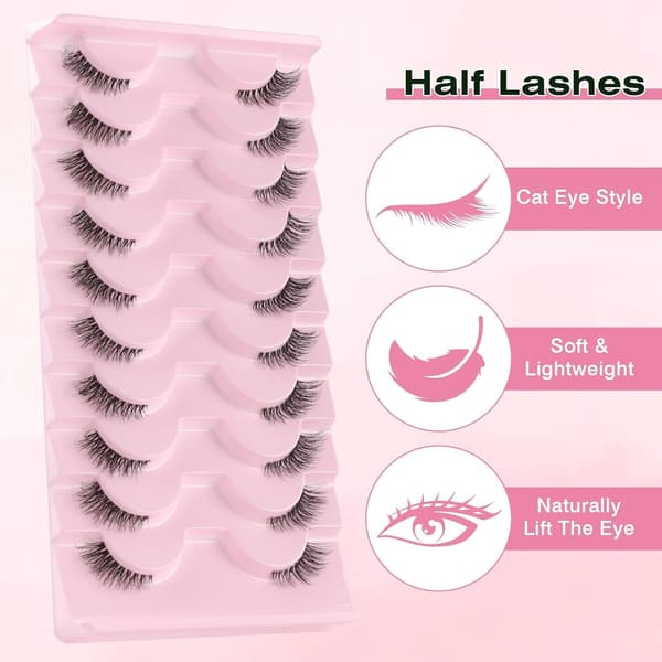 False Eyelashes Clear Band Half Lashes Natural Look 10 Pairs Cat Eye Thin Corner Lashes