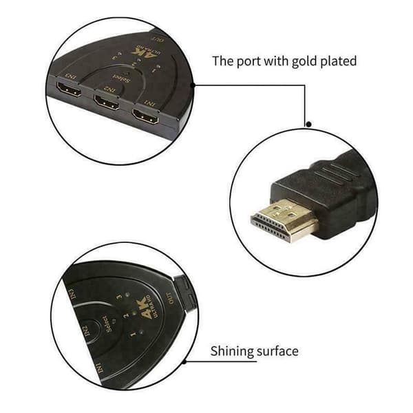 HDMI 3-i-1 kabeldelare, switch, adapter, Full HD 4K 1080P