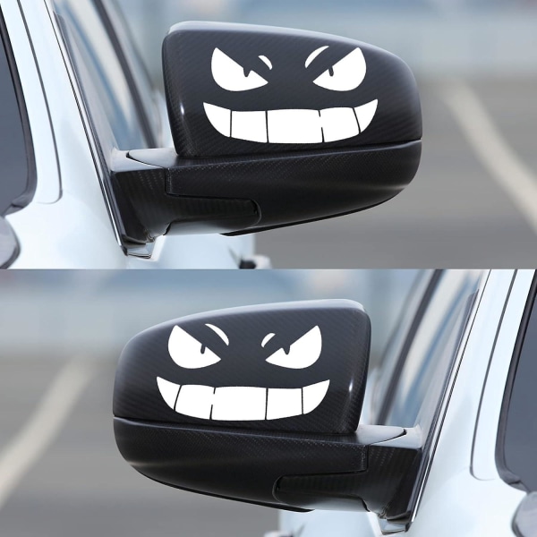 Humoristisk Monster Smiley Bakspeil-klistremerker, 2 deler hvite utvendige bil-klistremerker for bildekorasjon