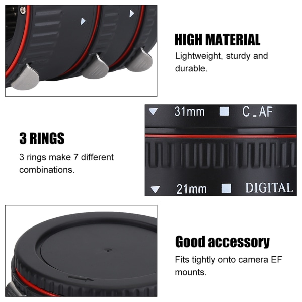 Autofokusering Makroförlängningslinsadapter Set för Canon EOS EF-fäste