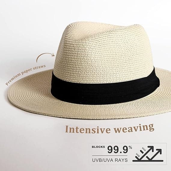 Solhatter for kvinner og menn, justerbar sommer Panama-hatt med bred brem, sammenleggbar stråstrandhatt.