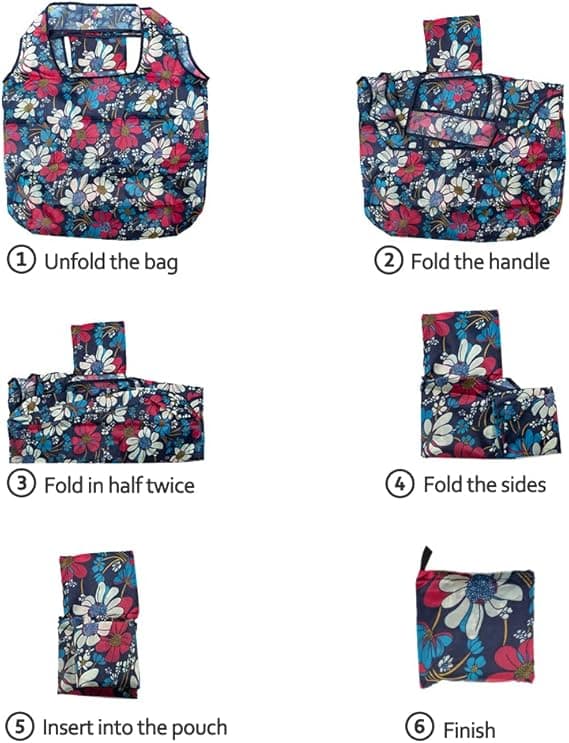 6-pak genanvendelige indkøbsposer, miljøvenlige foldbare indkøbsposer, 6 designs store, holdbare, vaskbare poser