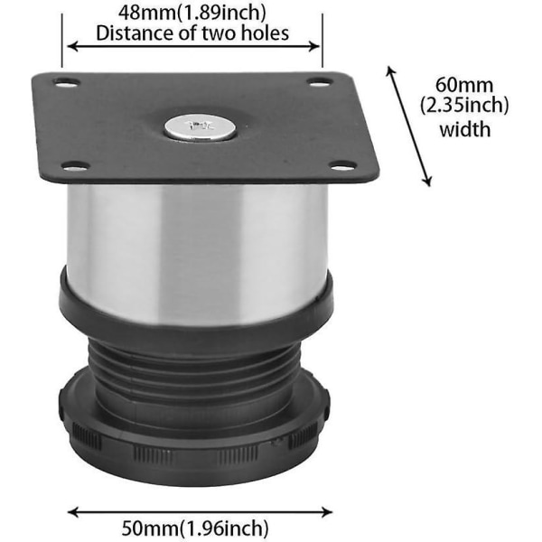 Säädettävät pyöreät ruostumattomasta teräksestä valmistetut keittiökalusteiden jalat - 4 - 50 x 50 mm set