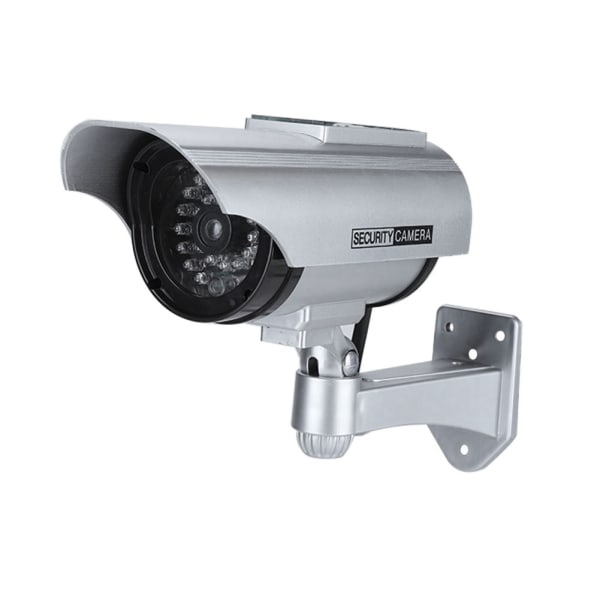 Soldriven falsk kamera utomhus CCTV övervakning Säkerhetskamera LED Record (silver)