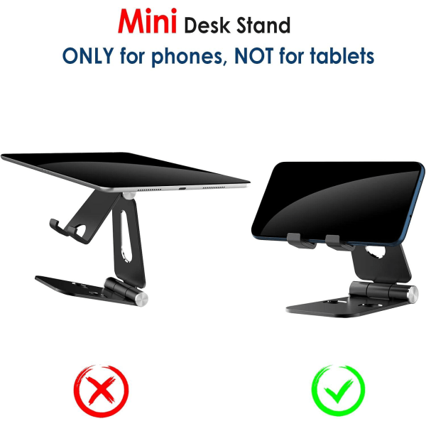 Black-Phone Stand, Lille Dock Stand Kun kompatibel med mobiltelefon, Bordtelefon Holder, Aluminium Smartphone Holder