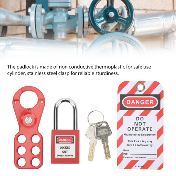 Lockout Tagout Kit med sikkerhedshaspe Hængelås Loto Tag Nøgler Manipulationssikker til industrielt udstyr 1in/25mm bøjle