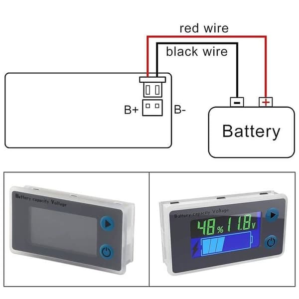 Multifunktionell voltmeter 10-100V LCD-batterikapacitetsmätare, temperaturvisning (12V)